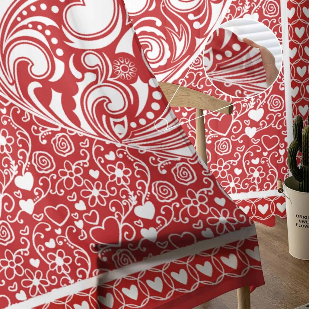Valentine'S Day Hearts Retro Sheer Curtains For Living Room Kitchen Window Curtains Bedroom Tulle Voile Curtains