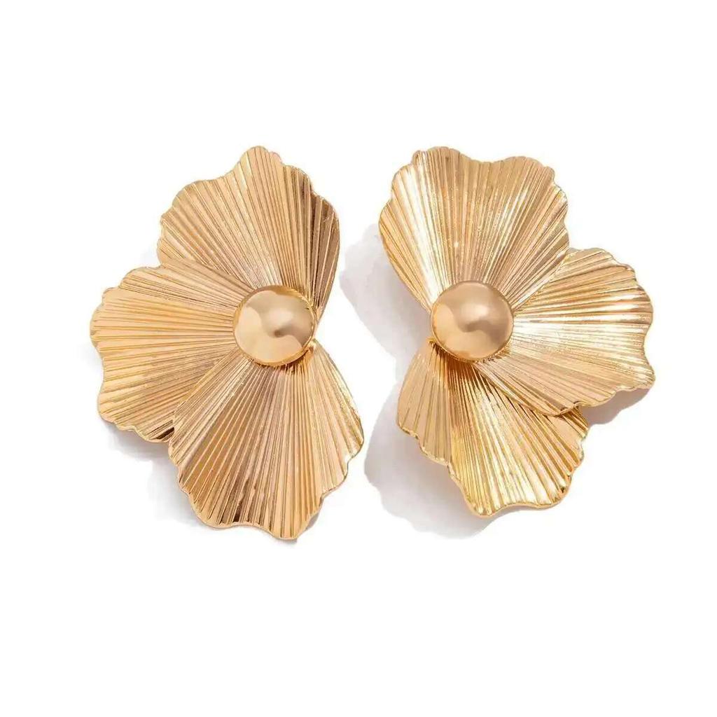 Salircon Exquisite Irregular Half Flower Stud Earrings Women Trendy Elegant Line Petal Earrings Jewelry Accessories Gift New