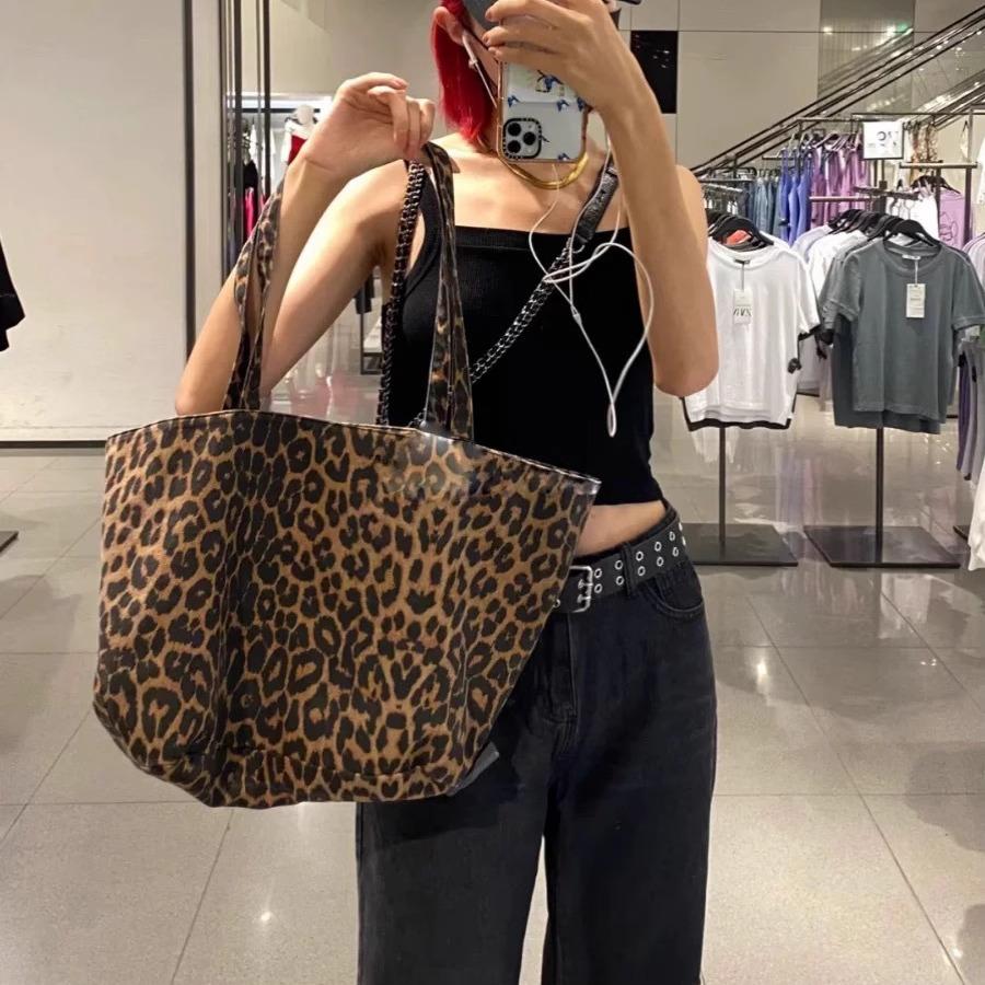 Women's bag new large-capacity tote bag women's leopard print animal print printed shoulder portable shopping bag