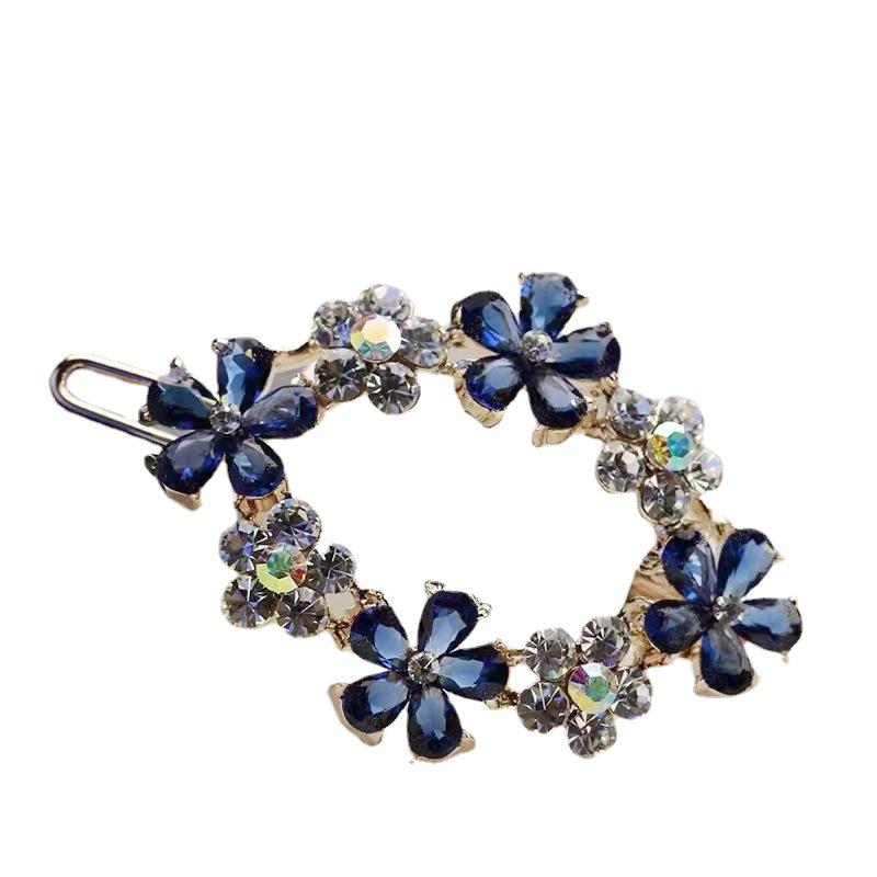 Korean Crystal Flower Edge Frog Hair Clip - Versatile & Simple Headwear for Bangs