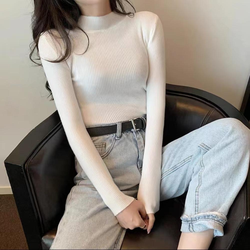 This Is A New, Stylish and Versatile Women's Autumn and Winter Sweater with A Semi-high Collar. It's A Long-sleeved Top