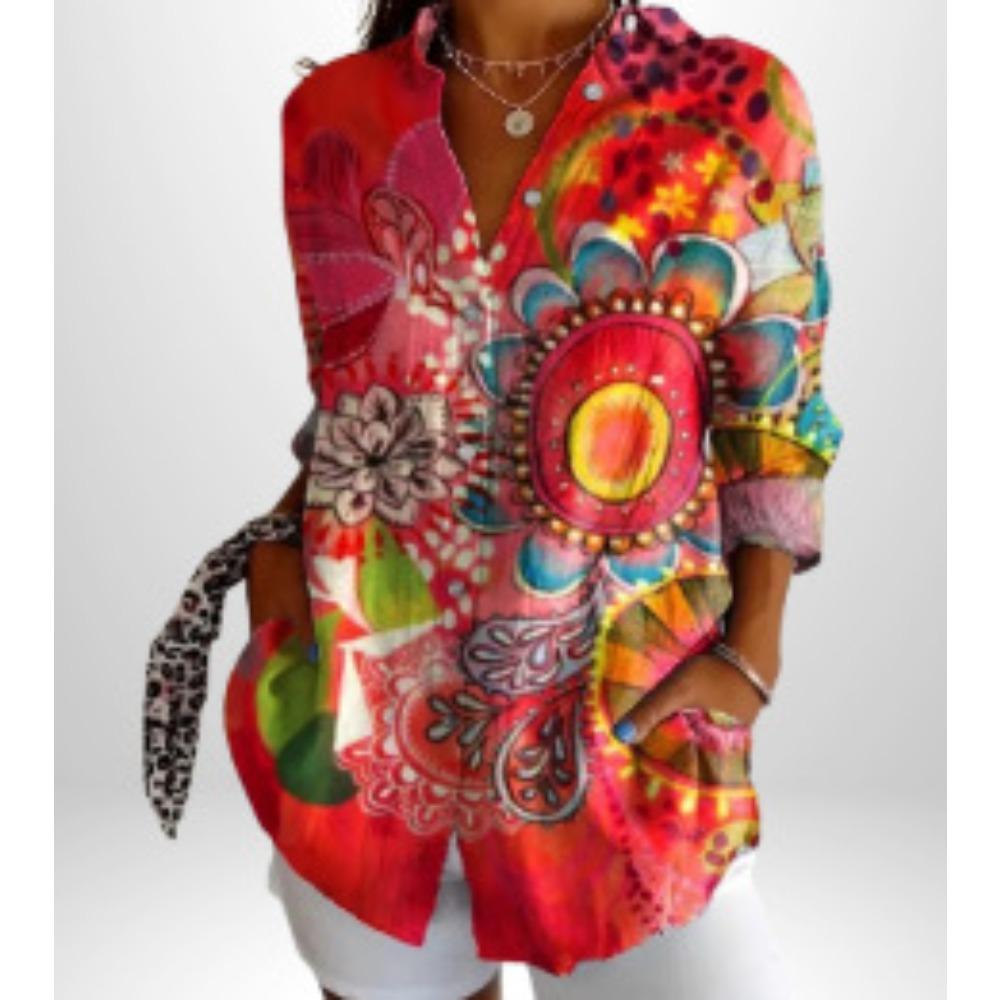 Plus Size Women Long Sleeve Button Shirt Solid Floral Casual Comfort Blouse