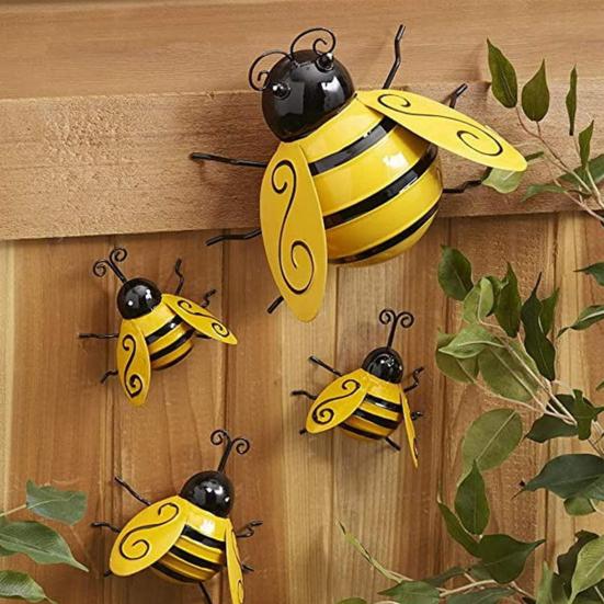 

4 шт. / Комплект Bumble Bee Art Bee 3D настенное искусство железные скульптурные украшения для газона