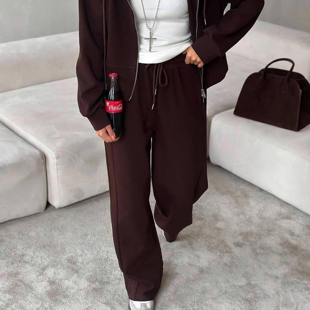 Women's Autumn Fashion Set: HK Style Slimming Wide-leg Pants with Hooded Top