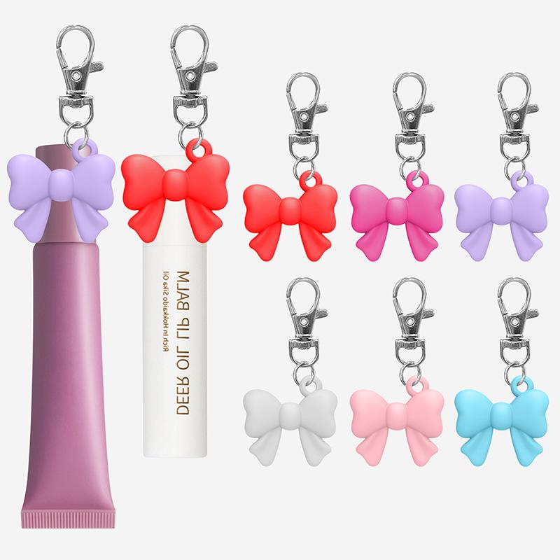 Durable Silicone Lip Balm Keychain - Reusable Lipstick Storage Cap with Key Ring for Makeup On-The-Go