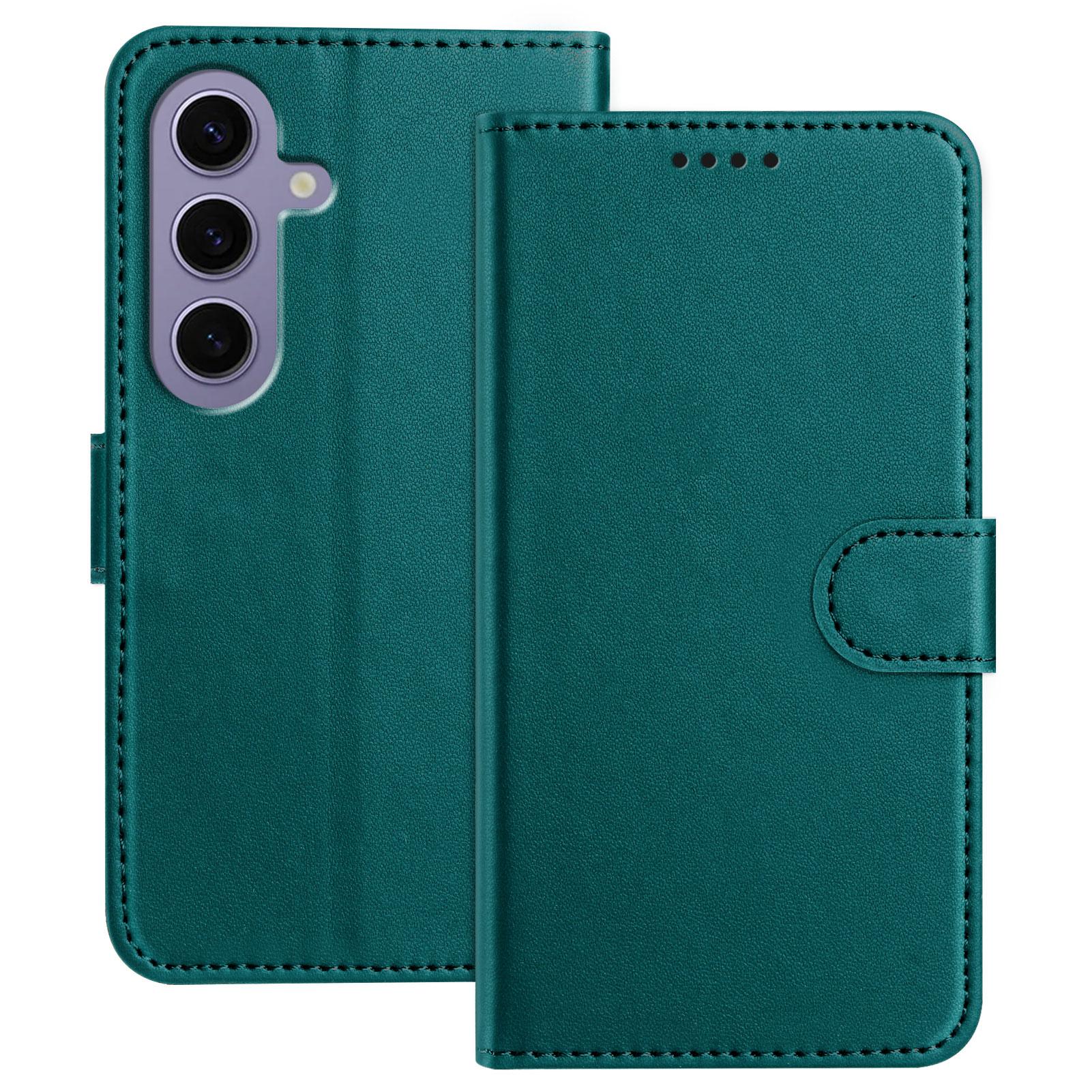 

For Samsung Galaxy S24 Leather Case Wallet Stand Solid Color Anti Drop Phone Cover Green