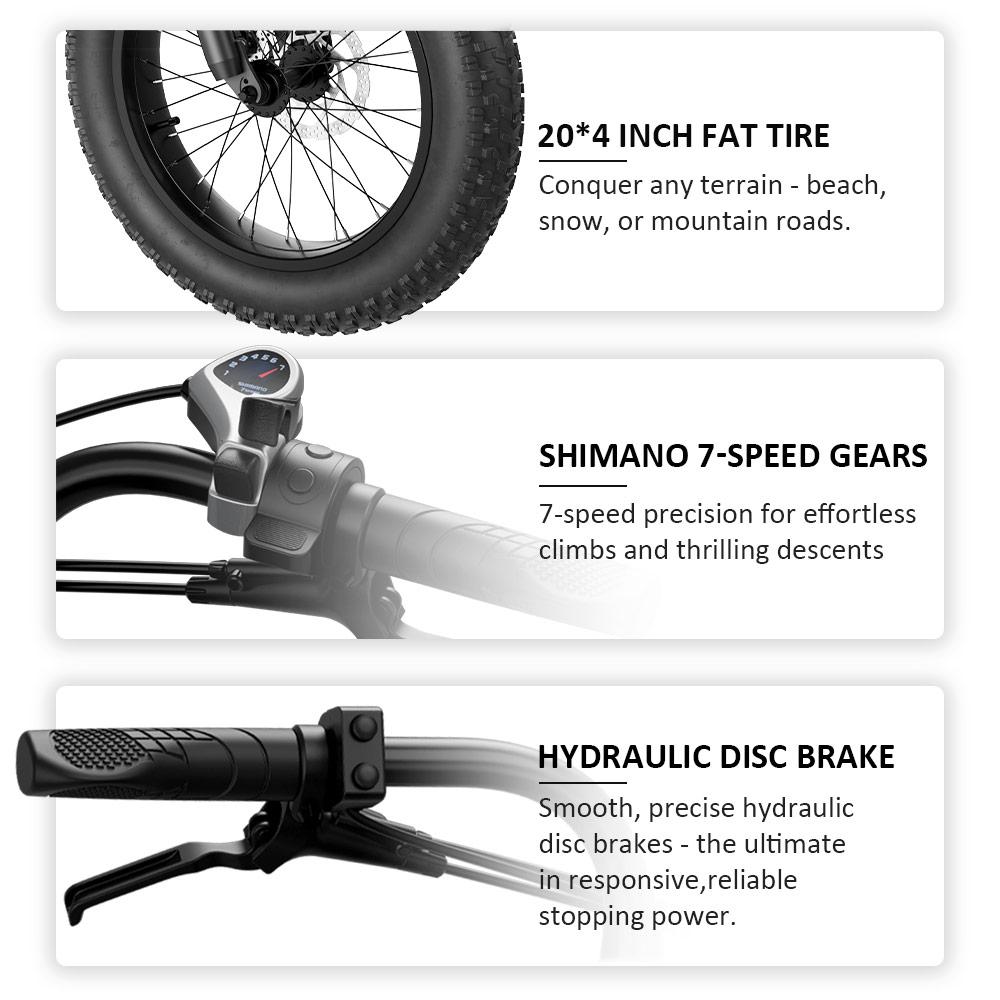 GUNAI-T Electric Bike 1000W Motor 48V 21AH Battery 20Inch 7 Speed