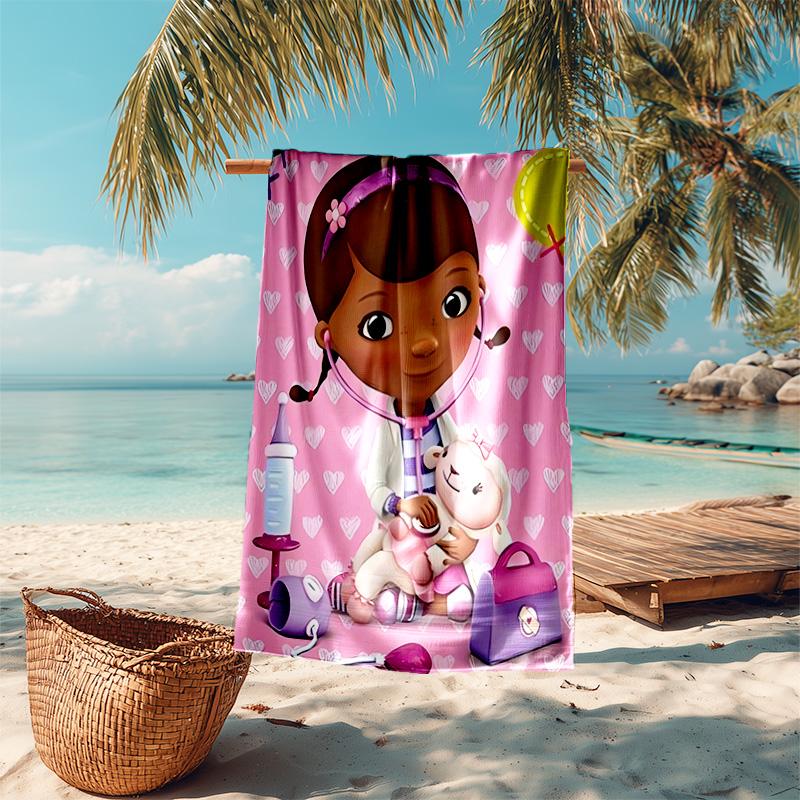 proof beach towel with Doc McStuffins pattern - soft,absorbent,quick-drying,machine washable - perfect for swimming,camping,bathing