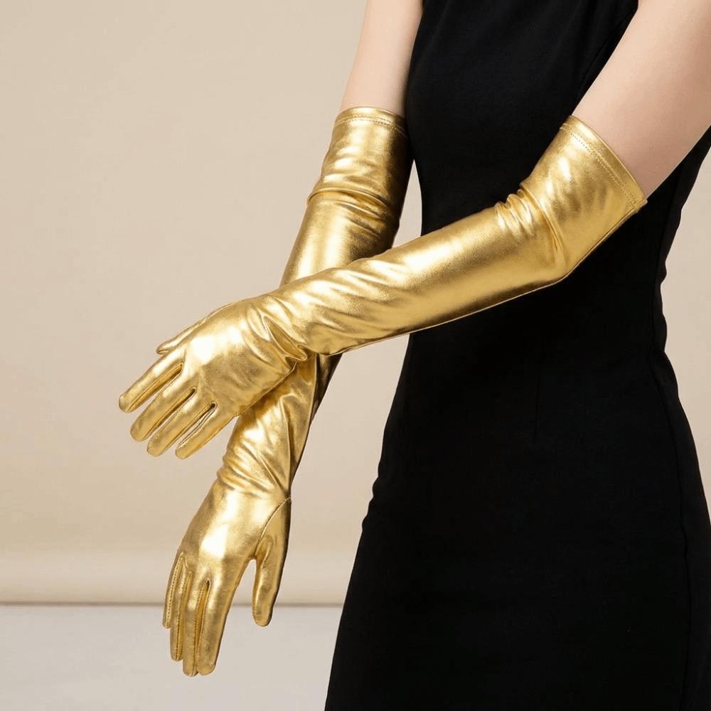 Skinny Patent Leather Gloves Solid Color Etiquette Mittens Shiny Long Gloves  Girl