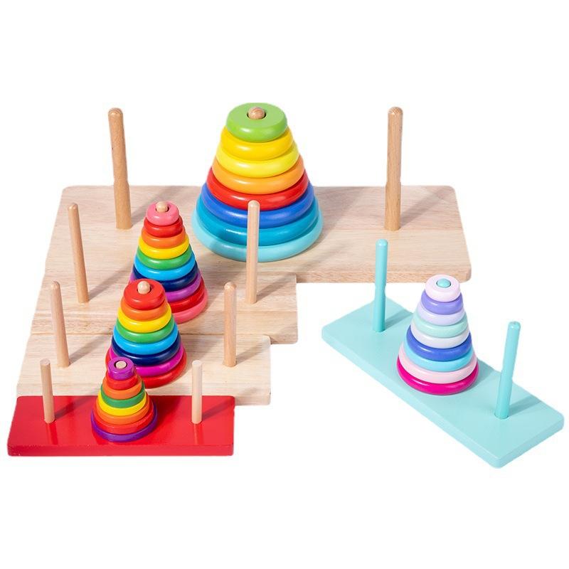 Regenbogen-Turm aus Holz, Hanoi-Turm, 8-9-10 hoch gestapelt, Regenbogenkreis, Spielzeug für die frühkindliche Bildung, Intelligenzkreis, Hülse, Säule