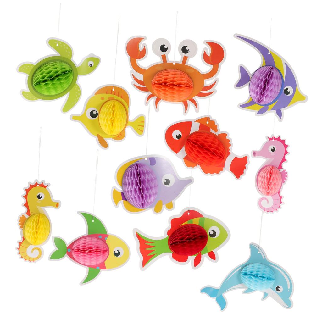 EXCEART Honeycomb Ball Pompoms Marine Theme Origami 11 Pieces Sea Decoration Paper 3D Stylish Cute Birthday Decoration Event Decoration Sea Animal Set