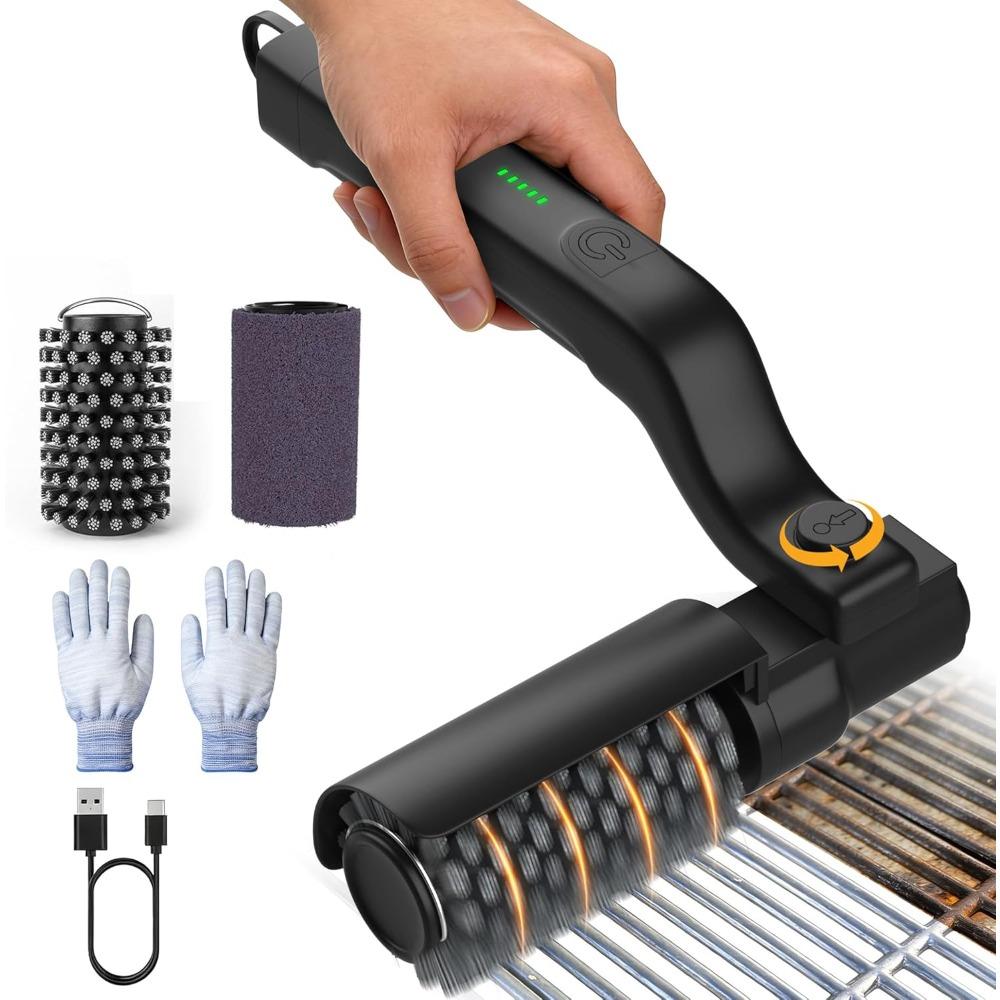 

Electric grill brush, three-speed rotating grill cleaning tool, 180° adjustable brush head, 90-minute battery life, USB-C charging. Pack of 1