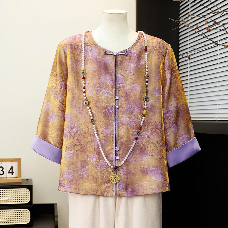 

2026 Spring/Summer Mid-Aged Women s National Style Thin Jacket - Three-Quarter Sleeve 3XL (115-130 lbs) Фіолетовий