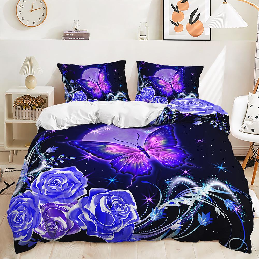 Sada 3D povlečení Butterfly Dívčí povlak na přikrývku 2/3dílný měkký zip DE200 * 200 v plné velikosti Dekorace do ložnice z mikrovlákna