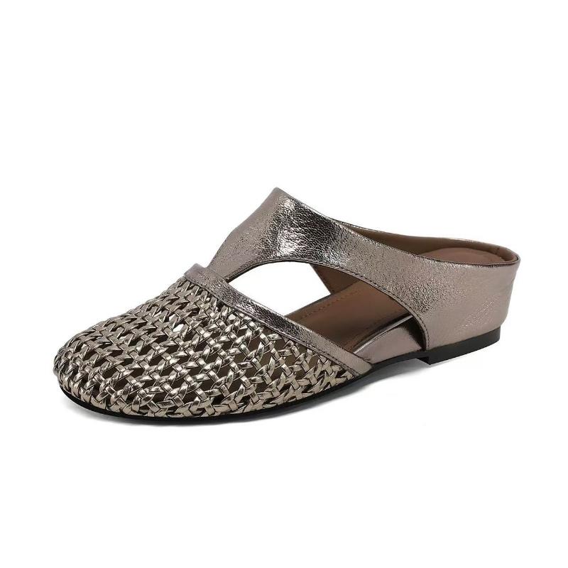 Hollow Out Mesh Flip Flops Falts Sandals Women Pu Leather Summer Slippers Fashion Slides Round Toe Casual Ladies Shoes New 2026