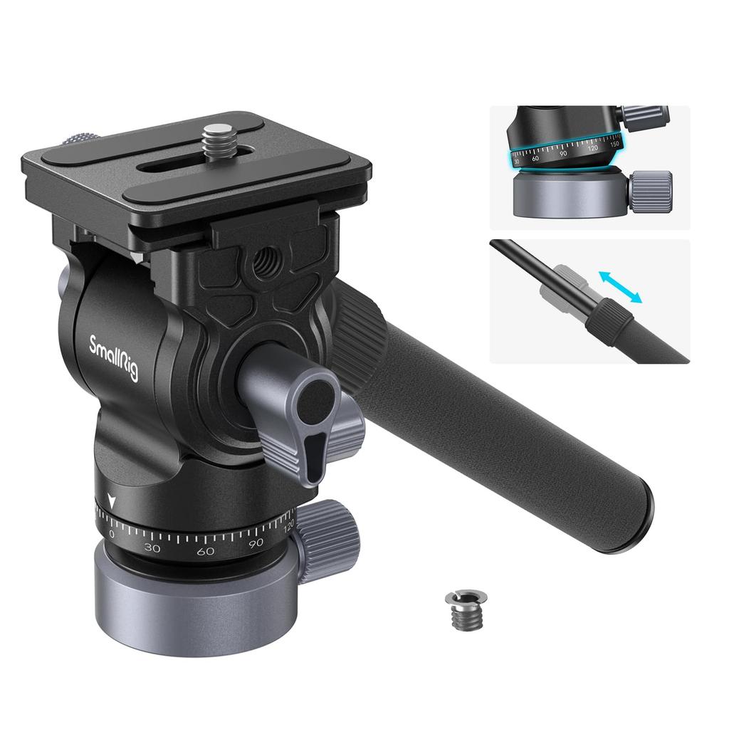 Upgraded SmallRig Tripod Video Fluid Head with Detachable Pitch and Horizontal Leveling Base Angle Quick Release Lightweight Aluminum Alloy Up to 4kg