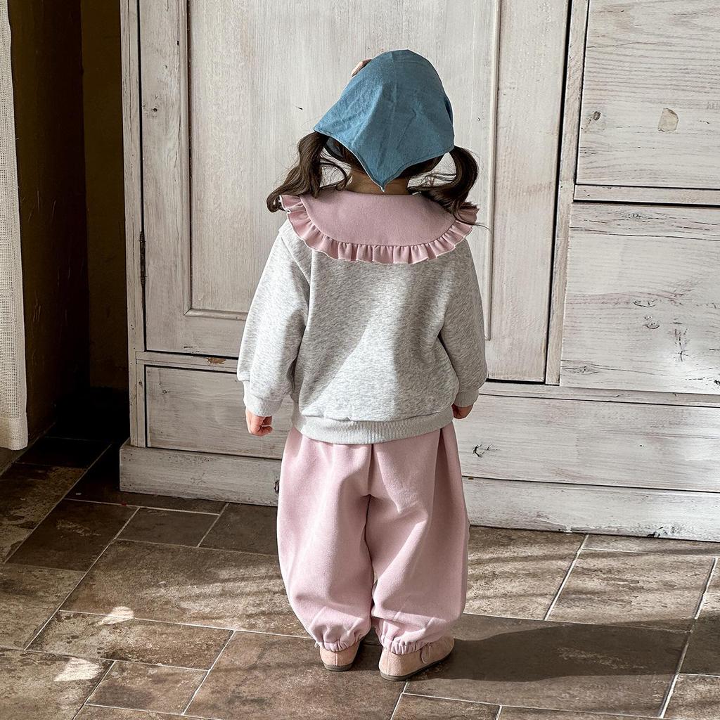 Infant Girl Spring 2026 Korean Doll Collar Top & Casual Pants Set