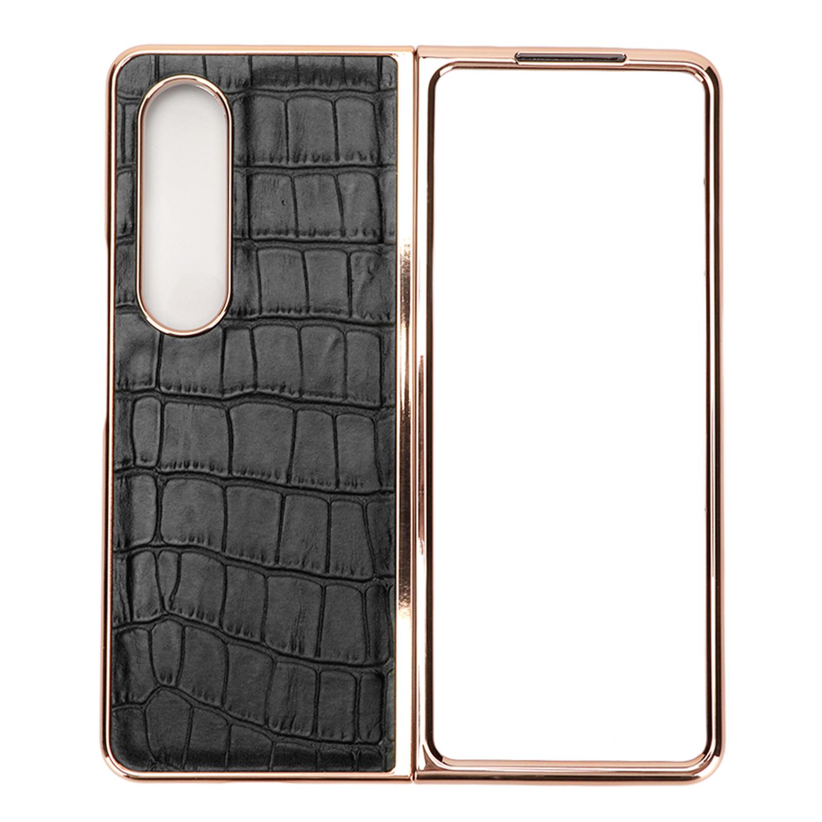 

Чехол для телефона Защитный чехол для Samsung Galaxy Z Fold 4 Нано Покрытие Крокодиловый Узор Настоящий чёрный