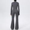 Zipper nude long-sleeved yoga flared pants onesie women's running fitness clothes sports trend onesie tights