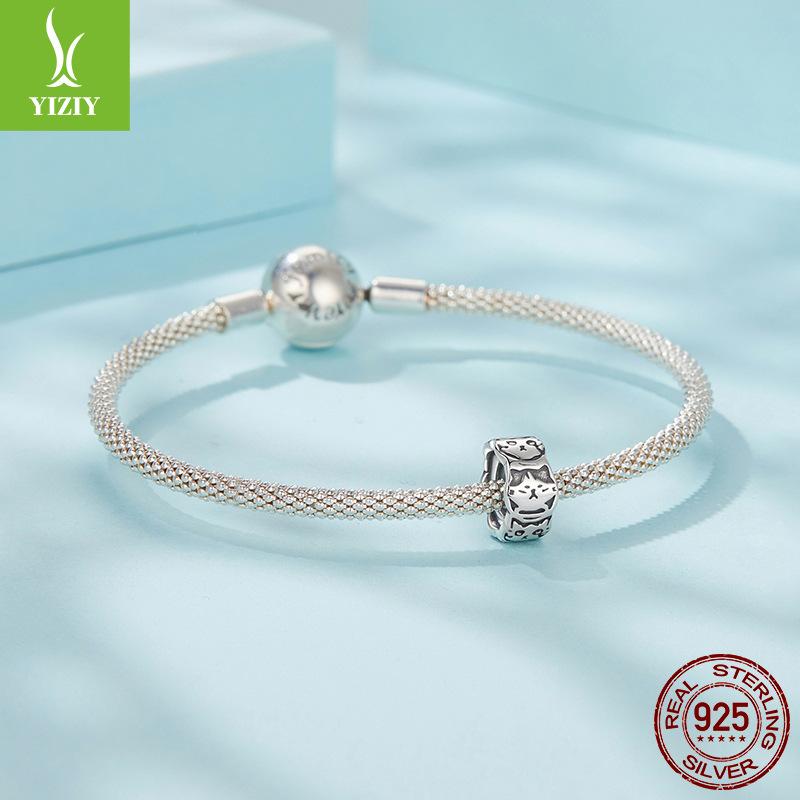 Black Cat Silicone Bead Spacer S925 Silver Source Factory Diy Bracelet Accessories Beaded Jewelry