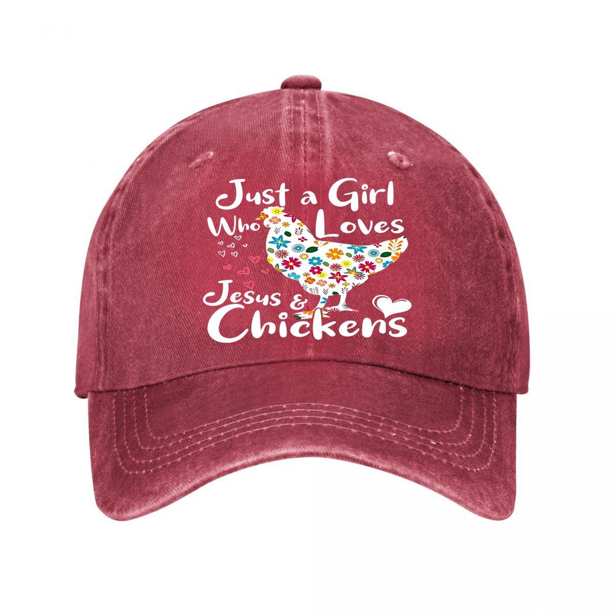 Vintage Baseball Cap Just a Girl Who Loves Jesus Chickens New Vintage Washed Cotton Baseball Cap Parent Kids Sun Hats Adjustable