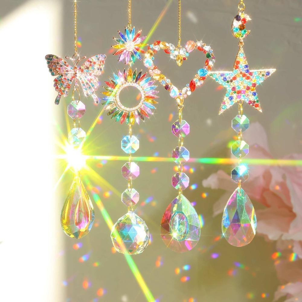 Diamant Kjærlighet Stjerne Sommerfugl Hengende Glassprismer Fargerikt Krystallanheng Vindu Hage
