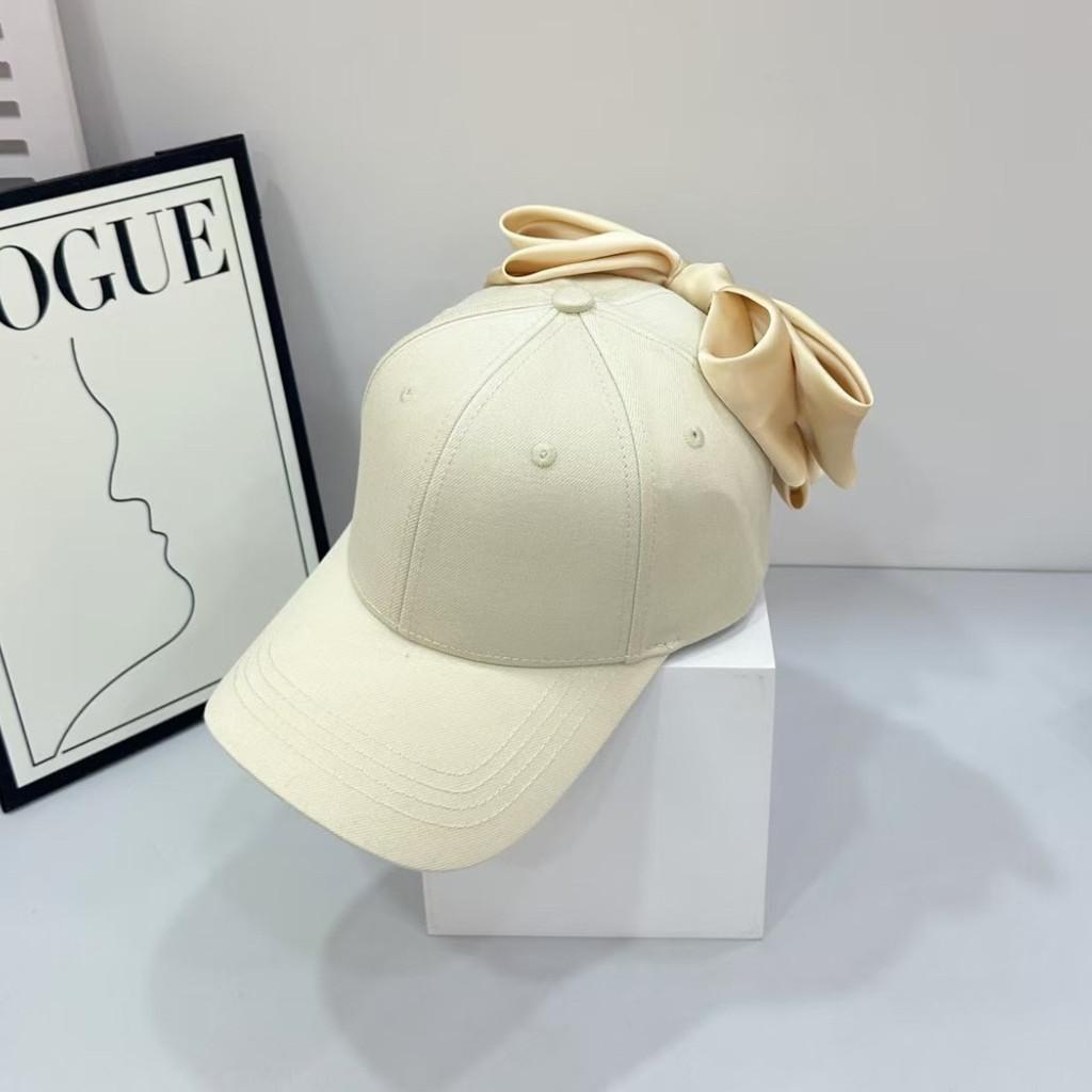 Spring Summer Cotton Baseball Cap With Large Bowknot And Wide Brim Sunshade For Women