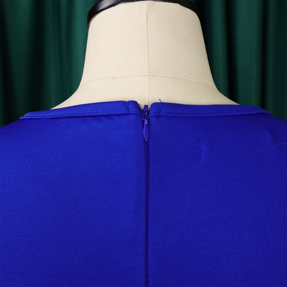 IHUASU Belt Summer Women's Dress with Flared Sleeves Solid Color Plus-size V-Neck High Waist Dress