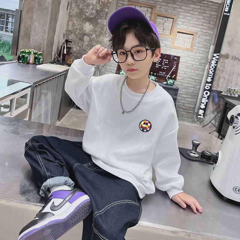 Boys' Fashion Sweatshirt Long Sleeves - 2023 Autumn/Winter Trendy Street Style for Big Kids