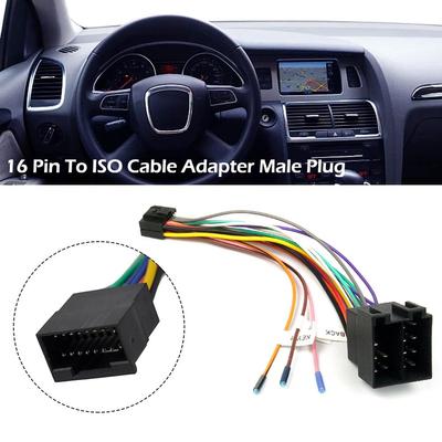 Adattatore per cavo autoradio stereo da 16 pin a ISO, spina maschio a connettore femmina, cablaggio universale per cavo di navigazione GPS