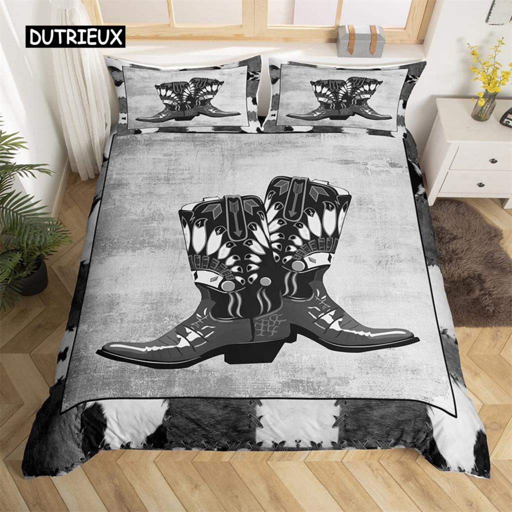 Exotic Farmhouse Western Cowboy Duvet Cover Set Twin King  Floral Bedding Set Cowhide Patchwork Comforter Cover Bedroom Decor