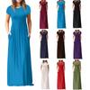 Damesmode casual met zakken maxi-jurk korte mouw vloerlengte feest lange max-jurk