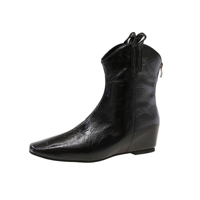 Französische Retro-Spitz-V-Mund-Westernstiefel mit innerer Erhöhung 2025 Herbst neue modische vielseitige High-End-Mode-Stiefel