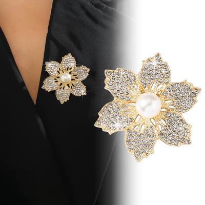 Lady Brooch Bauhinia Shape Faux Anti-slip Pearl Hollow Out Rhinestone Bag Coat Collar Hat