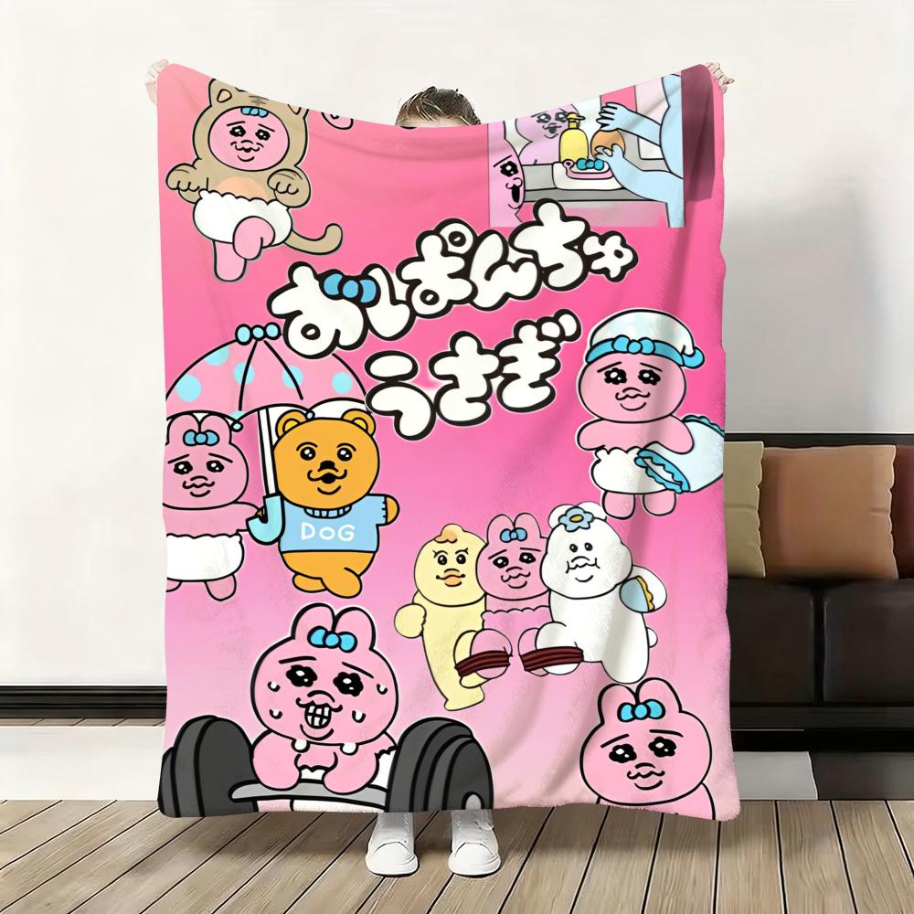 Throw Flannel Fluffy Cute Soft O-Opanchu Blanket Warm Skin-Friendly Bunny Cartoon Throw Usagi For Sofa Bed Office Nap Winter