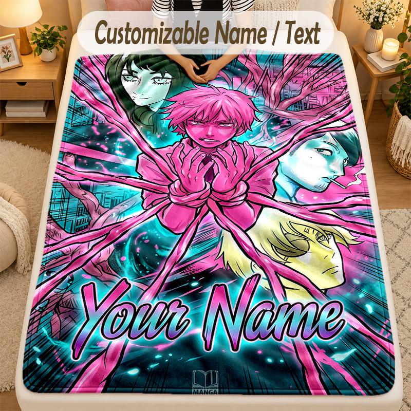 Flannel BlanketChainsaw Man Custom Name Text Personalized Soft Warm Throw Blanket Home Decor Gift