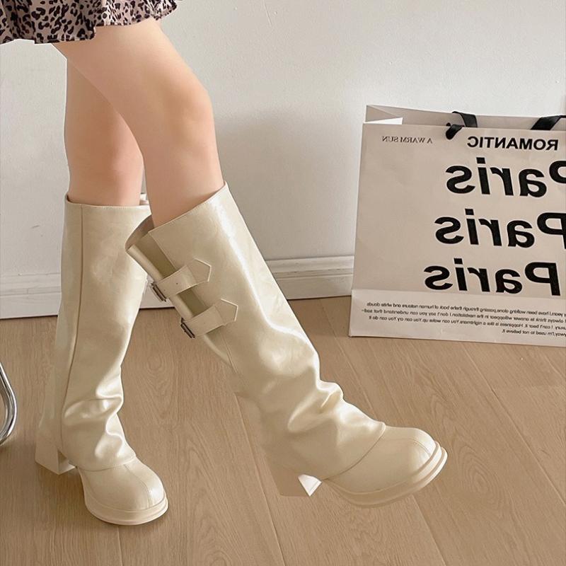 Vintage Plateau Dicke Ferse Damen Röhrenstiefel Abnehmbar Zwei Tragevarianten Schuhe Herbst Winter Damen Elegant Schmal Lange Stiefeletten