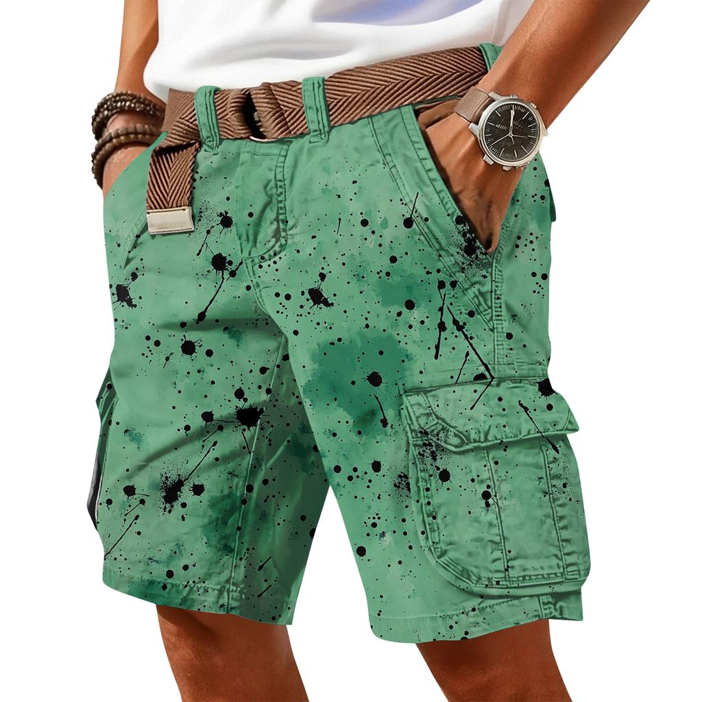 Men's Casual Trend Ink Wash Printed Short Pants - Men's Multi-pocket Workwear Sports Shorts