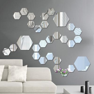 Mirror Surface Wall Stickers DIY Wall Stickers Removable Hexagonal Decorative Mirror Sheet