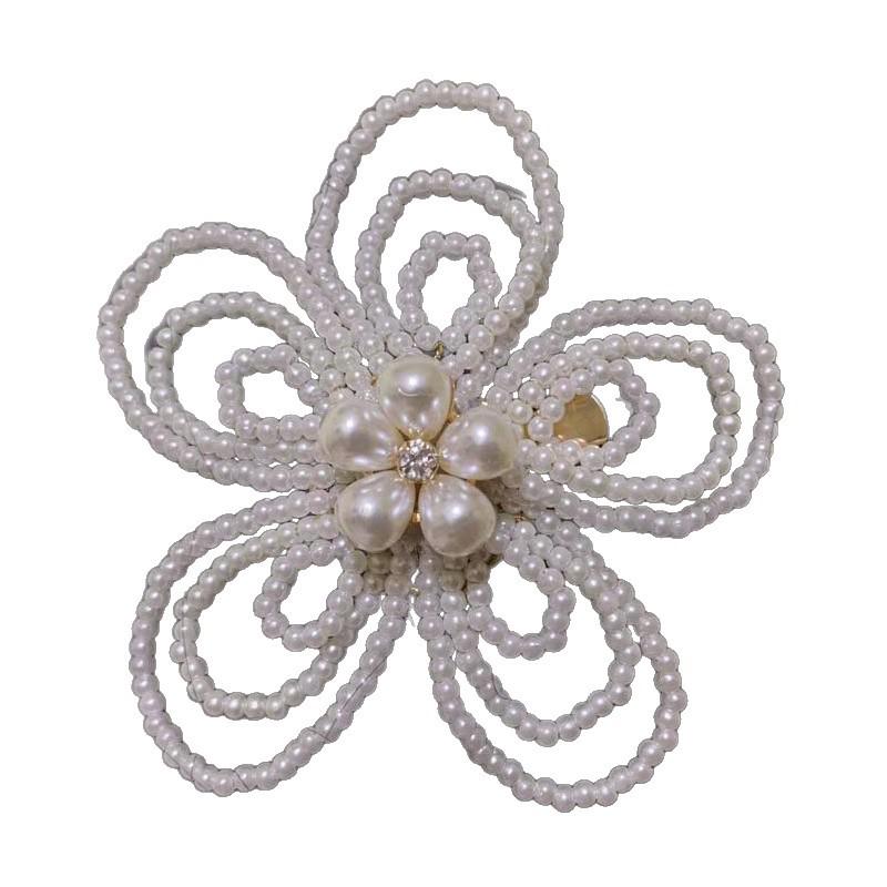 High-End Bridal Pearl Flower Rhinestone Hair Clip: Elegant French Vintage Updo Accessory