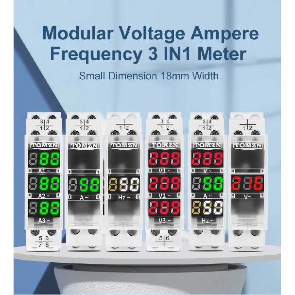 Din Rail 18mm AC 40-500V 220V 380V Voltage Meter Ammeter Single Three Phase Modular Indicator LED Digital Display Detector NEW