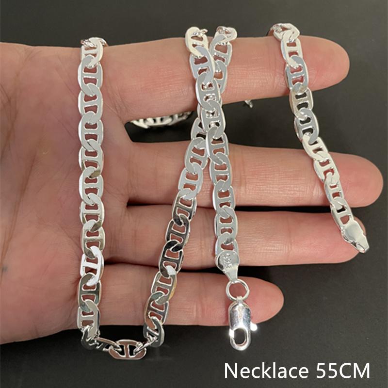 PABEYN 925 Sterling Silver Necklace 6MM Side Z-shaped necklace Men and Women Jewelry gift 45-60CM