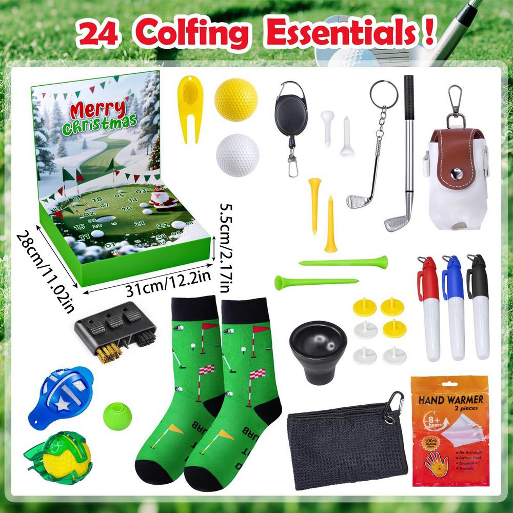 

Countdown To Christmas 24-Day Golf-Themed Christmas Count-Down Celebration Golf Clubs Balls Tees Scorecard For Adult Men Teen 31 x 28 x 5.5cm