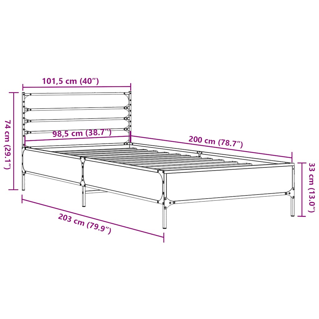 Bed Frame Black 100x200 cm Particleboard and Metal