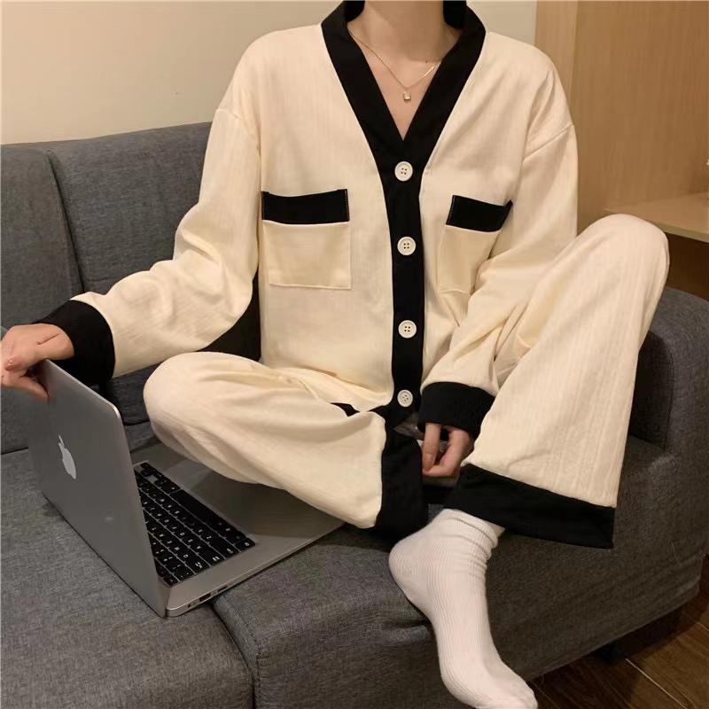 Women Long Sleeve Trousers Soft Pajamas Dormir Lounge Sleepwear Solid White Pajama Bedroom Home Clothes Female Pyjamas