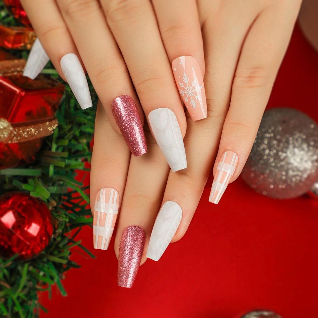 Christmas Glitter False Nails & Removable Nail Art Stickers