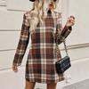 Summer Long-sleeved Plaid Dress for Women with Elegant Plaid