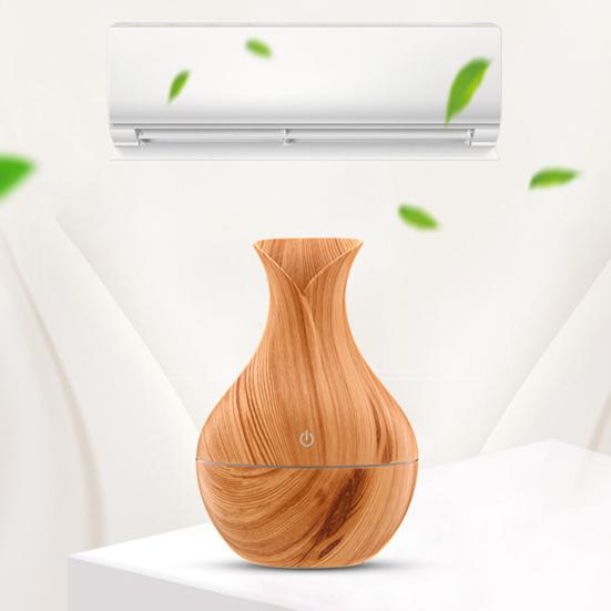 Mini Nawilżacz Powietrza Kształt Wazonika z Drewnianym Wzorem Cichy Zimna Mgiełka USB Biurkowy Dyfuzor do Samochodu Biura Pokoju Sypialni