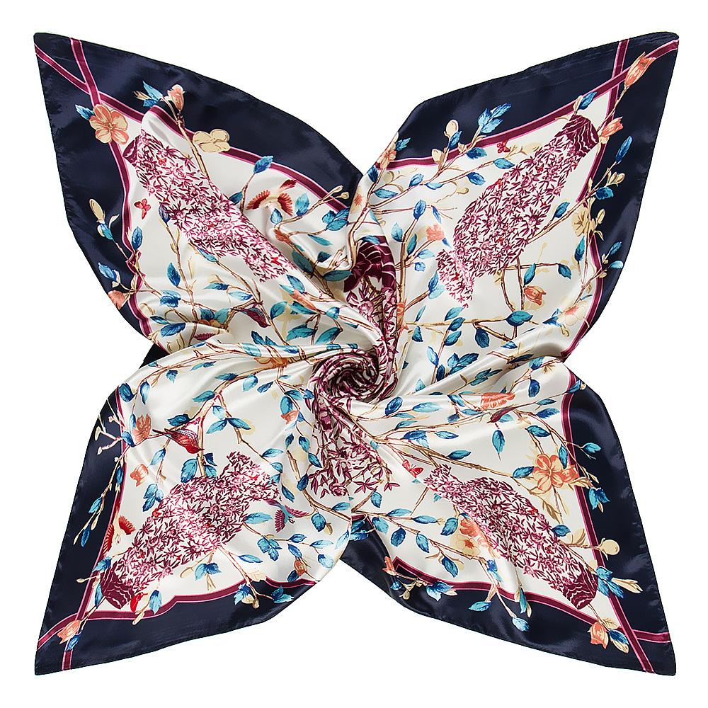 90*90cm  Luxury Brand Women Chinese Silk Floral  Scarfs Female European Style Square Scarves Spring Summer Shawls For Ladies