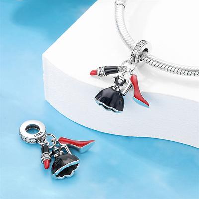 Authentic Charm Bead Charms Copper Lipstick Dress High Heels Shoe Set Bead Charms Compatible With Bracelets Women Jewellery Making Diy Gift